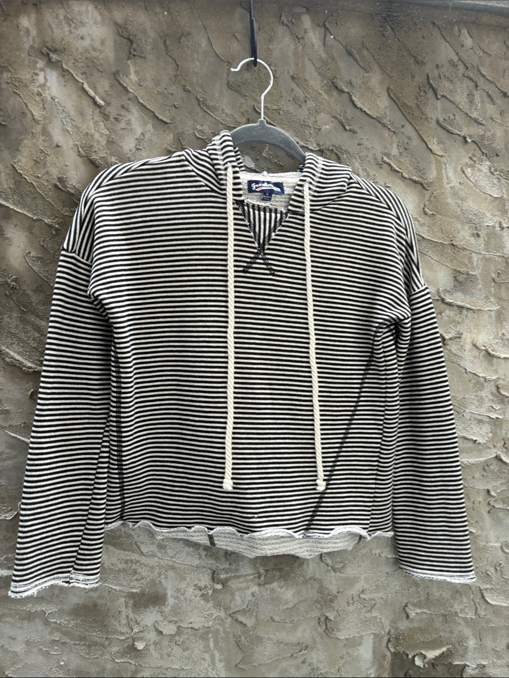 Freshman Black & White Striped Hooded Pullover Juniors Nautical S